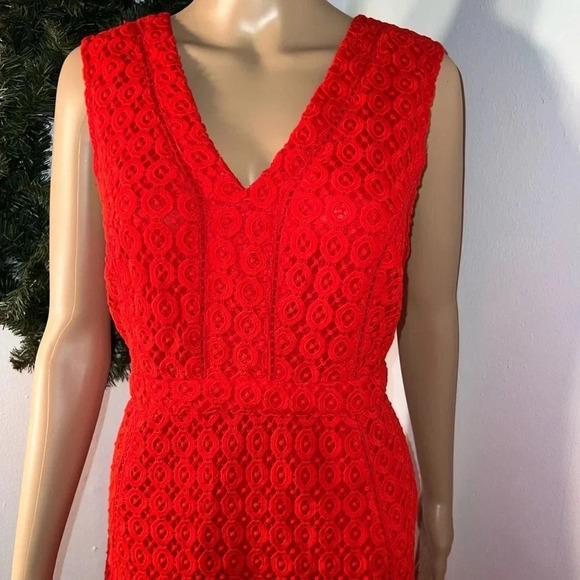 Anthropologie San & Soni, mini flounced red lace dress.Rear zip hookeye closure - Picture 3 of 10